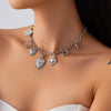 Necklace Hiphop Retro Iron Chain Alloy Heart Bow Geometric Electroplating