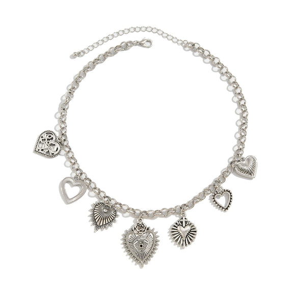 Necklace Hiphop Retro Iron Chain Alloy Heart Bow Geometric Electroplating