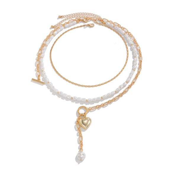 Necklace Imitation Pearl Alloy Heart Shape Geometric Electroplating Pendant For Women