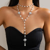 Necklace Imitation Pearl Alloy Rhinestones Geometric Cross Chain Electroplating
