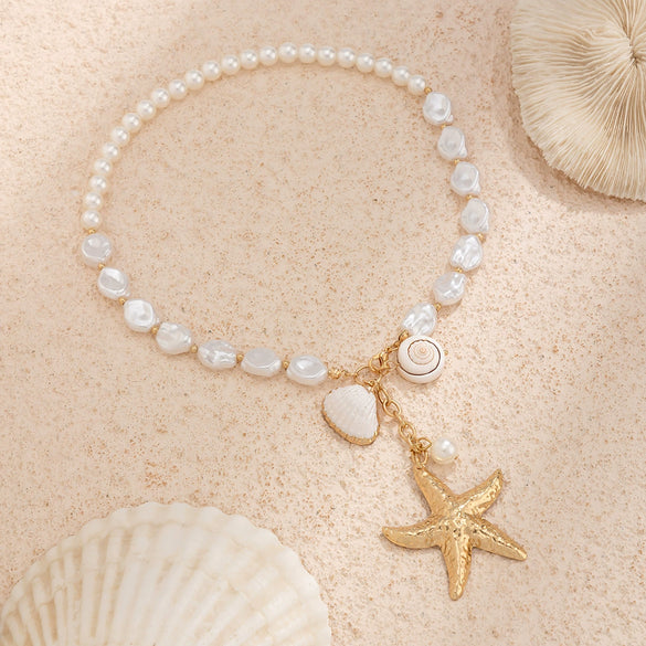 Necklace Imitation Pearl Alloy Shell Star Shape Electroplating For Women
