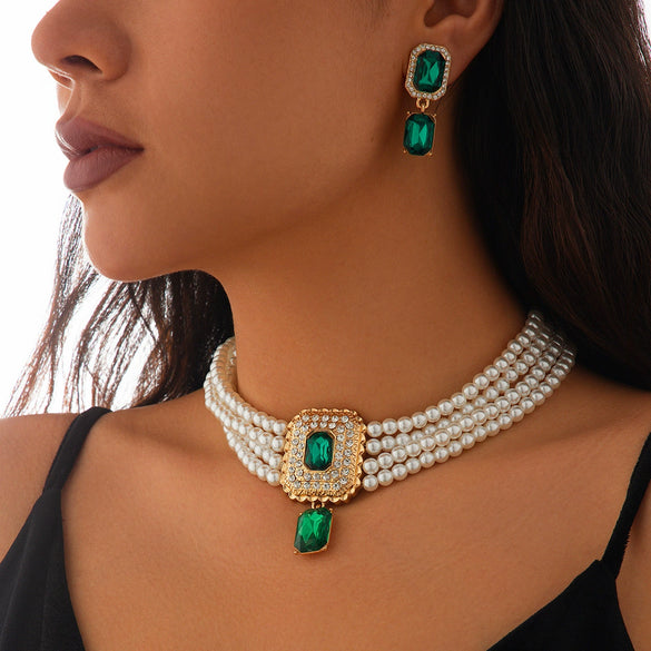 Necklace Imitation Pearl Artificial Crystal Geometric Retro Style