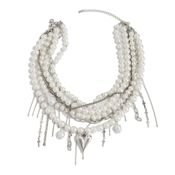 Necklace Imitation Pearl Chain Iron Alloy Heart Geometric Electroplating Women's