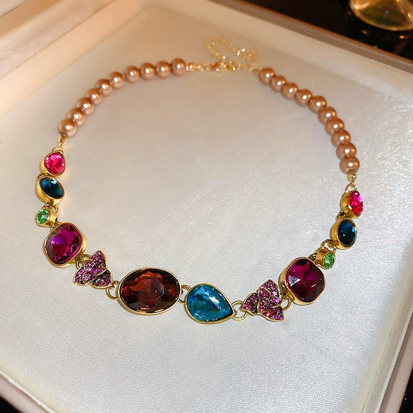 Necklace Imitation Pearl Diamond Water Drop Flower Midancient Light Luxury Allmatching Design