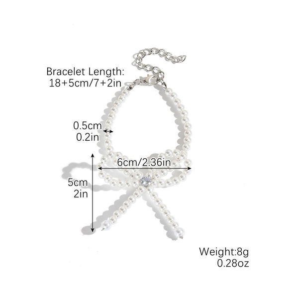 Necklace Imitation Pearl Geometric Beaded Bow Ballet Style Electroplating