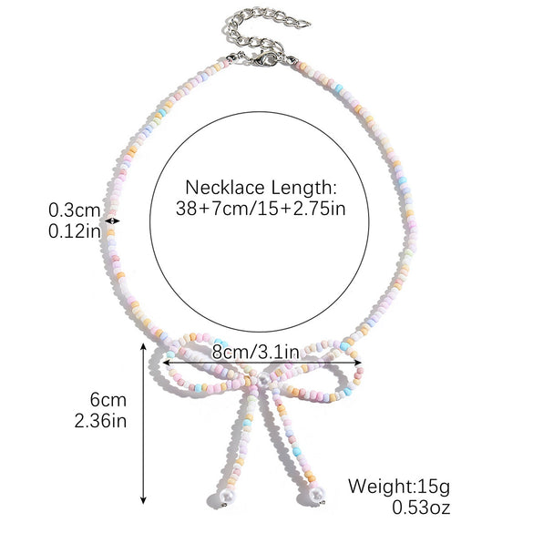 Necklace Imitation Pearl Geometric Beaded Bow Ballet Style Electroplating
