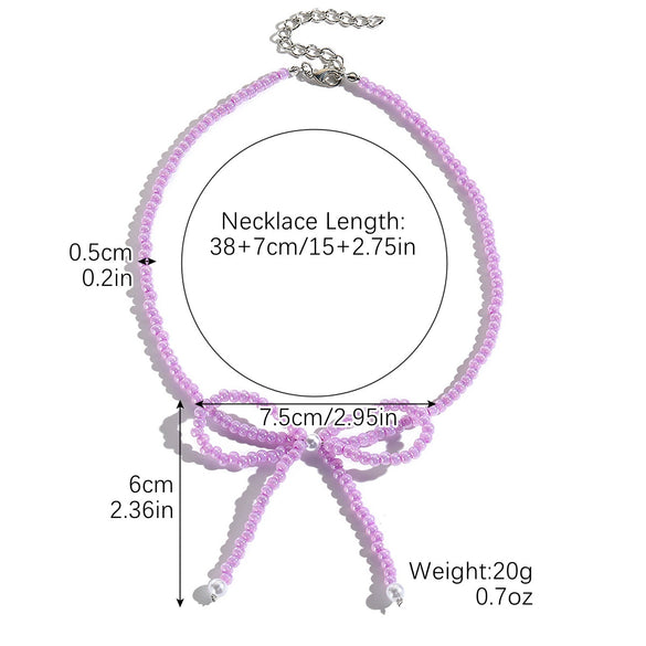 Necklace Imitation Pearl Geometric Beaded Bow Ballet Style Electroplating