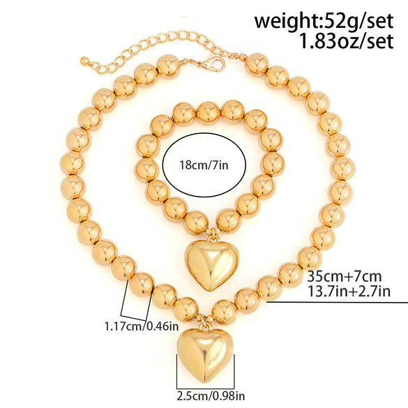 Necklace Imitation Pearl Geometric Round Bead Heart Shaped Electroplated Women's