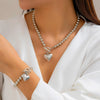 Necklace Imitation Pearl Geometric Round Bead Heart Shaped Electroplated Women's