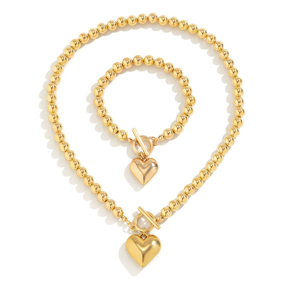 Necklace Imitation Pearl Geometric Round Bead Heart Shaped Electroplated Women's