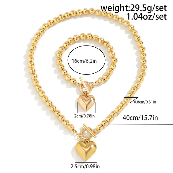 Necklace Imitation Pearl Geometric Round Bead Heart Shaped Electroplated Women's