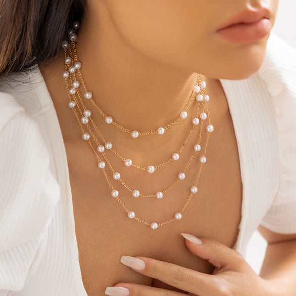 Necklace Imitation Pearl Geometric Style Electroplating