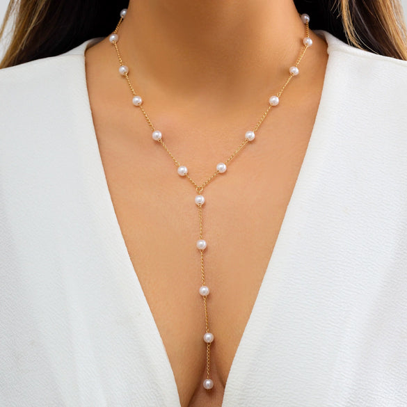 Necklace Imitation Pearl Geometric Style Electroplating