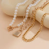 Necklace Imitation Pearl Iron Chain Alloy Geometric Metal Lock Pendant Electroplating Women's Highend Style
