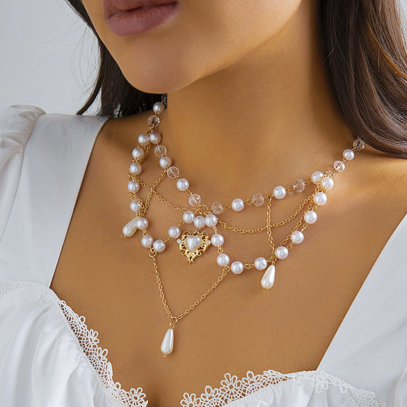 Necklace Imitation Pearl Mixed Gemstone Inlay Electroplating Geometric Animal Zodiac Style