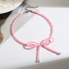 Necklace Imitation Pearl Rice Beads Bow Geometric Electroplating Small Fresh Style Women's