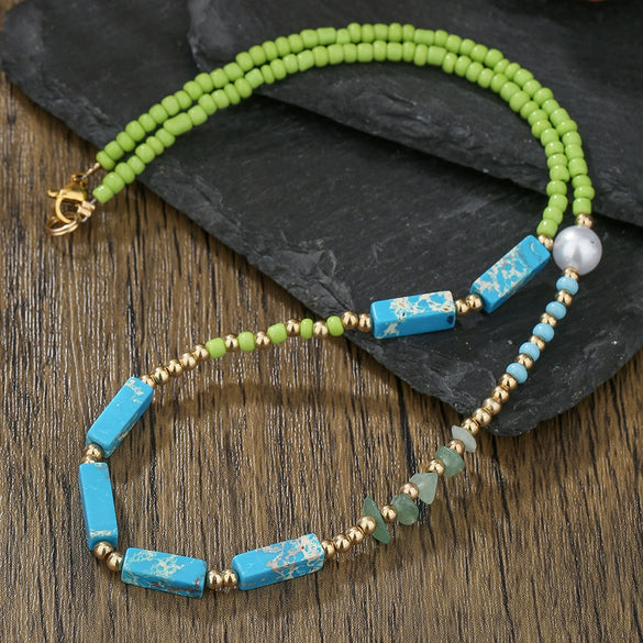 Necklace Imitation Pearl Rice Beads Imperial Stone Geometric Handmade