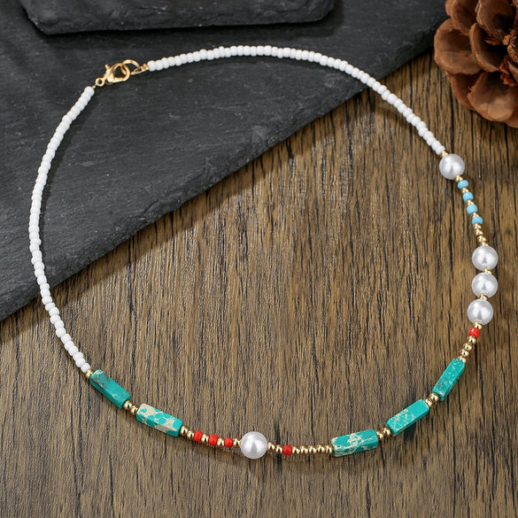 Necklace Imitation Pearl Rice Beads Imperial Stone Geometric Handmade