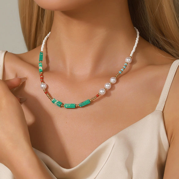 Necklace Imitation Pearl Rice Beads Imperial Stone Geometric Handmade