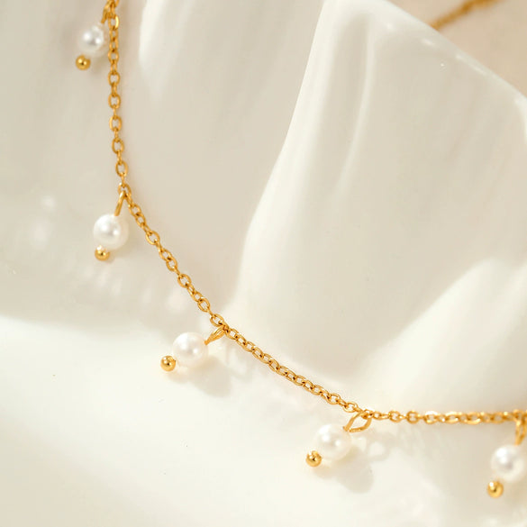 Necklace Imitation Pearl Tassel Stainless Steel Geometric Electroplated