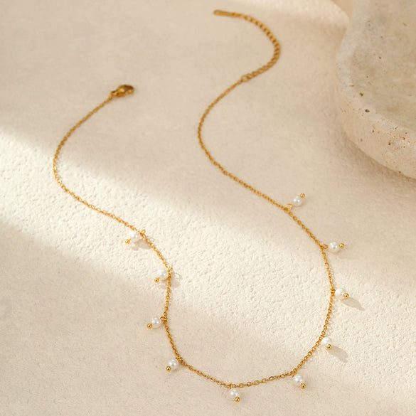 Necklace Imitation Pearl Tassel Stainless Steel Geometric Electroplated