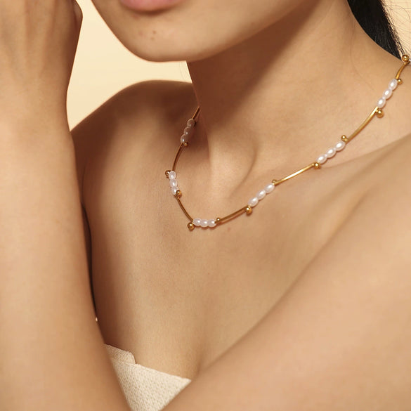 Necklace Imitation Pearl 316L Stainless Steel Geometric Electroplated Light Luxury Sweet Style For Women