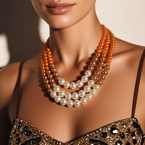 Necklace Imitation Pearl Ushaped Geometric British Retro Pearlescent Treatment Snake Bone Chain Women's