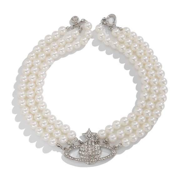 Necklace Imitation Pearls Alloy Vintage Star Shape Geometric Ball Chain Diamond Design