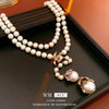 Necklace Imitation Pearls Diamondencrusted Flower Bird Pattern Clavicle Chain For Women French Retro Light Luxury