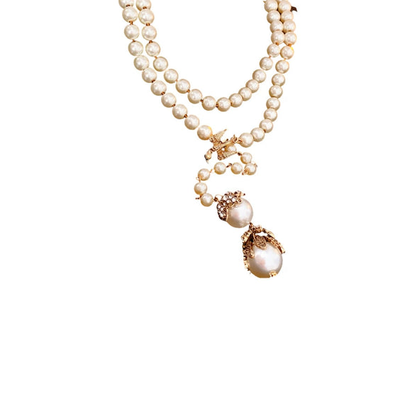 Necklace Imitation Pearls Diamondencrusted Flower Bird Pattern Clavicle Chain For Women French Retro Light Luxury