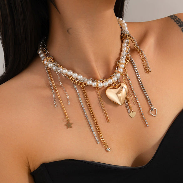 Necklace Iron Plastic Heart Drop Shape Electroplating Sweet Cool Style
