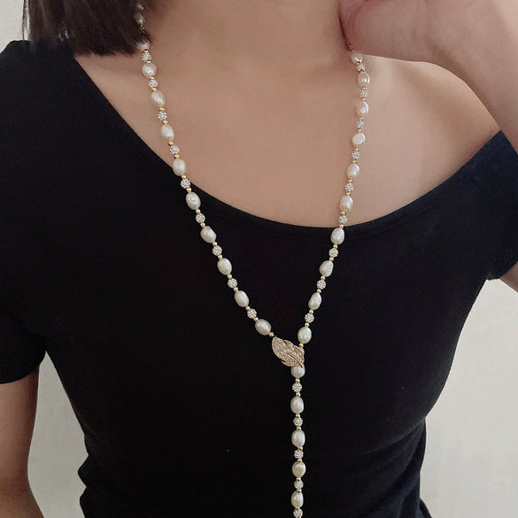 Necklace Jewelry Alloy Freshwater Pearl Baroque Long Light Luxury Street Personality Exaggerated Neutral Niche Ins Popular Sweet Natural Cool Style