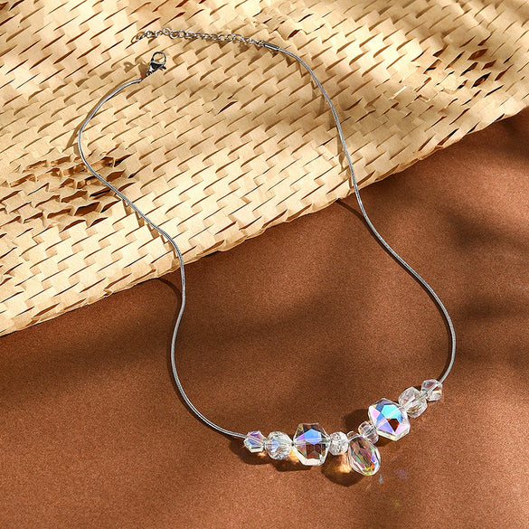 Necklace Jewelry Artificial Crystal Pendant Stainless Steel Snake Bone Chain Geometric Handmade