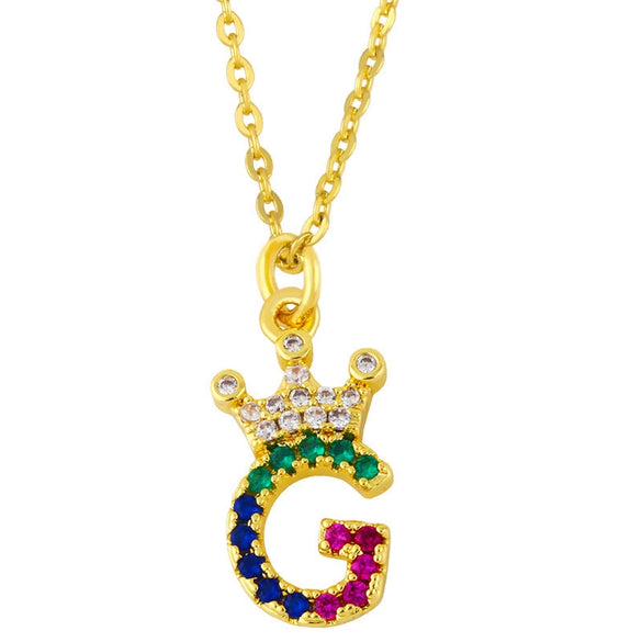 Necklace Jewelry Copper Plated 18K Gold Crown Ushaped Geometric Letters Numbers Text Inlaid Zircon Pendant