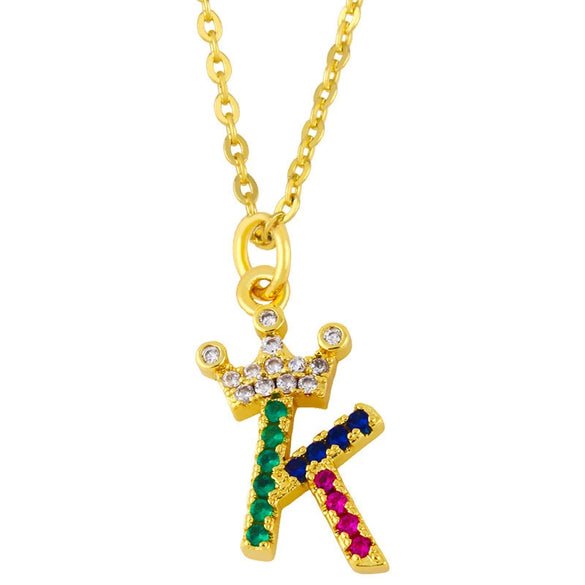 Necklace Jewelry Copper Plated 18K Gold Crown Ushaped Geometric Letters Numbers Text Inlaid Zircon Pendant