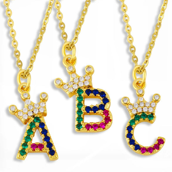 Necklace Jewelry Copper Plated 18K Gold Crown Ushaped Geometric Letters Numbers Text Inlaid Zircon Pendant