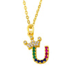 Necklace Jewelry Copper Plated 18K Gold Crown Ushaped Geometric Letters Numbers Text Inlaid Zircon Pendant