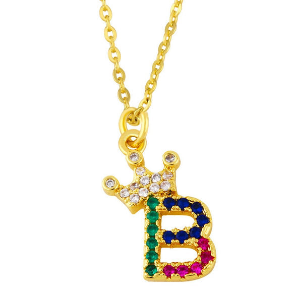 Necklace Jewelry Copper Plated 18K Gold Crown Ushaped Geometric Letters Numbers Text Inlaid Zircon Pendant