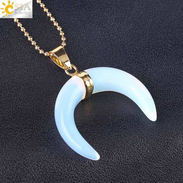 Necklace Jewelry Crystal Semiprecious Stone Moon Pendant Plated Gold Unisex Minimalist Natural Stone Copper Accessories