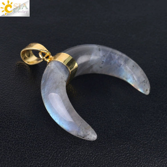 Necklace Jewelry Crystal Semiprecious Stone Moon Pendant Plated Gold Unisex Minimalist Natural Stone Copper Accessories