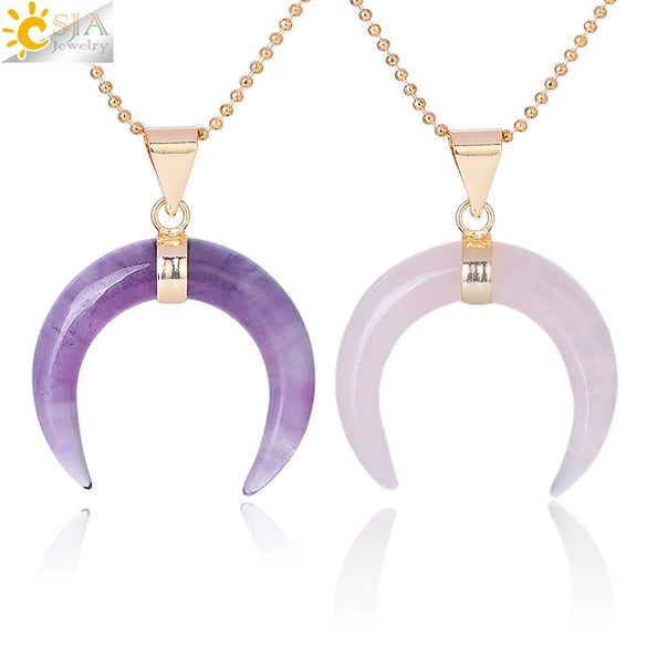 Necklace Jewelry Crystal Semiprecious Stone Moon Pendant Plated Gold Unisex Minimalist Natural Stone Copper Accessories