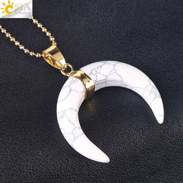 Necklace Jewelry Crystal Semiprecious Stone Moon Pendant Plated Gold Unisex Minimalist Natural Stone Copper Accessories