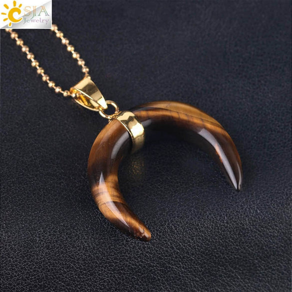 Necklace Jewelry Crystal Semiprecious Stone Moon Pendant Plated Gold Unisex Minimalist Natural Stone Copper Accessories
