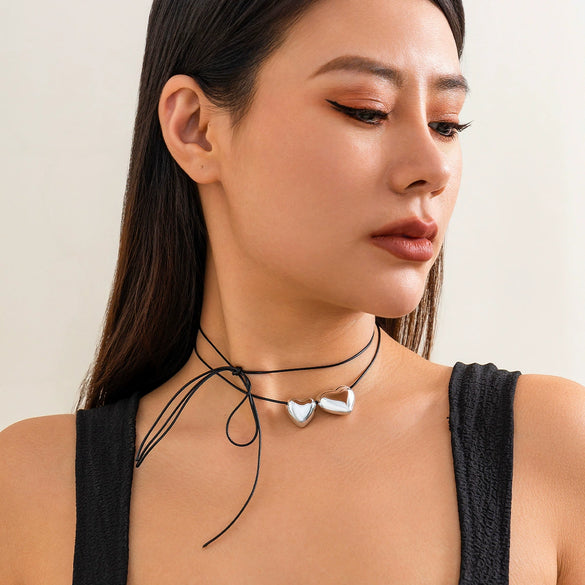 Necklace Jewelry Gothic Style Wax Line Heart Shaped Bow Geometric Electroplated