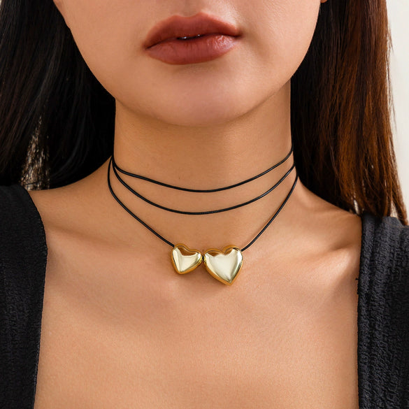 Necklace Jewelry Gothic Style Wax Line Heart Shaped Bow Geometric Electroplated