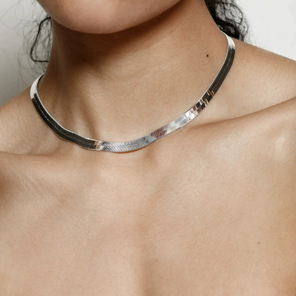 Necklace Jewelry Stainless Steel Geometric Flat Snake Chain Electroplated For Women