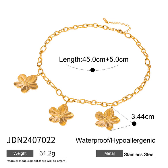 Necklace Jewelry Stainless Steel Titanium Steel Fivepetal Flower Pattern Exaggerated Retro Electroplating