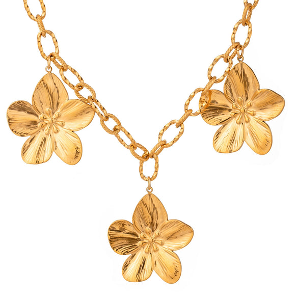 Necklace Jewelry Stainless Steel Titanium Steel Fivepetal Flower Pattern Exaggerated Retro Electroplating