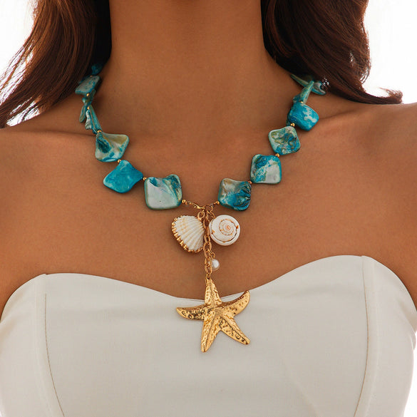 Necklace Jewelry Zinc Alloy Geometric Star Electroplated Shell Starfish Vacation Style Women's
