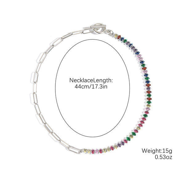 Necklace Jewelry Zircon And Organic Glass Rhombus Geometric Inlaid Simple Style For Women Ochain